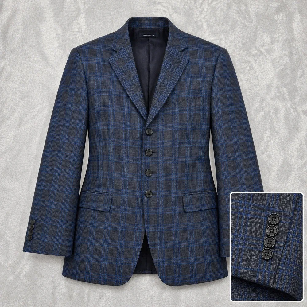 EXTREMA ZANETTI Zegna Blazer 44R US 54R IT Blue Windowpane Plaid Super 120s Wool